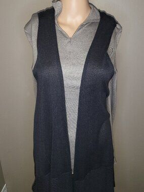 Natural Origins Charcol Sleeveless Open Front Knit Duster Cardigan Vest | Size M